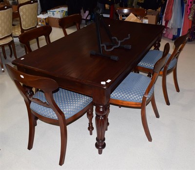 Lot 1406 - A reproduction mahogany dining table, 180cm by 93cm by 75cm high; together with a set of six...