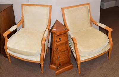 Lot 1419 - A pair of modern beech-framed armchairs in the French taste