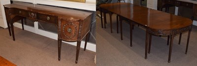 Lot 1435 - A Adams style mahogany dining table in four sections, 328cm (extended) by 121cm by 74cm high; and a