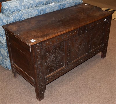 Lot 1440 - A late 17th century oak coffer, 143cm by 56cm by 76cm high