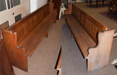 Lot 1452 - A pair of 8.5' oak church pews, 260cm wide