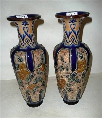 Lot 1513 - A Pair of Doulton Lambeth Stoneware Vases, by Eliza Simmance, dated 1886, of  baluster form...