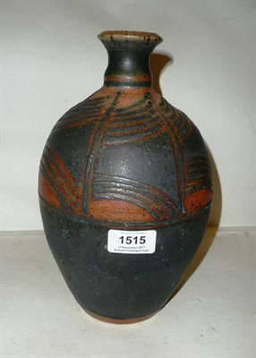 Lot 1515 - A Stoneware Studio Pottery Vase, abstract cut decoration, impressed EP seal, 27cm