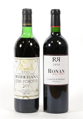 Lot 5038 - Berberana Gran Reerva, 1975, Rioja (one bottle), Ronan By Clinet, 2010, Grand Vin De Bordeaux...