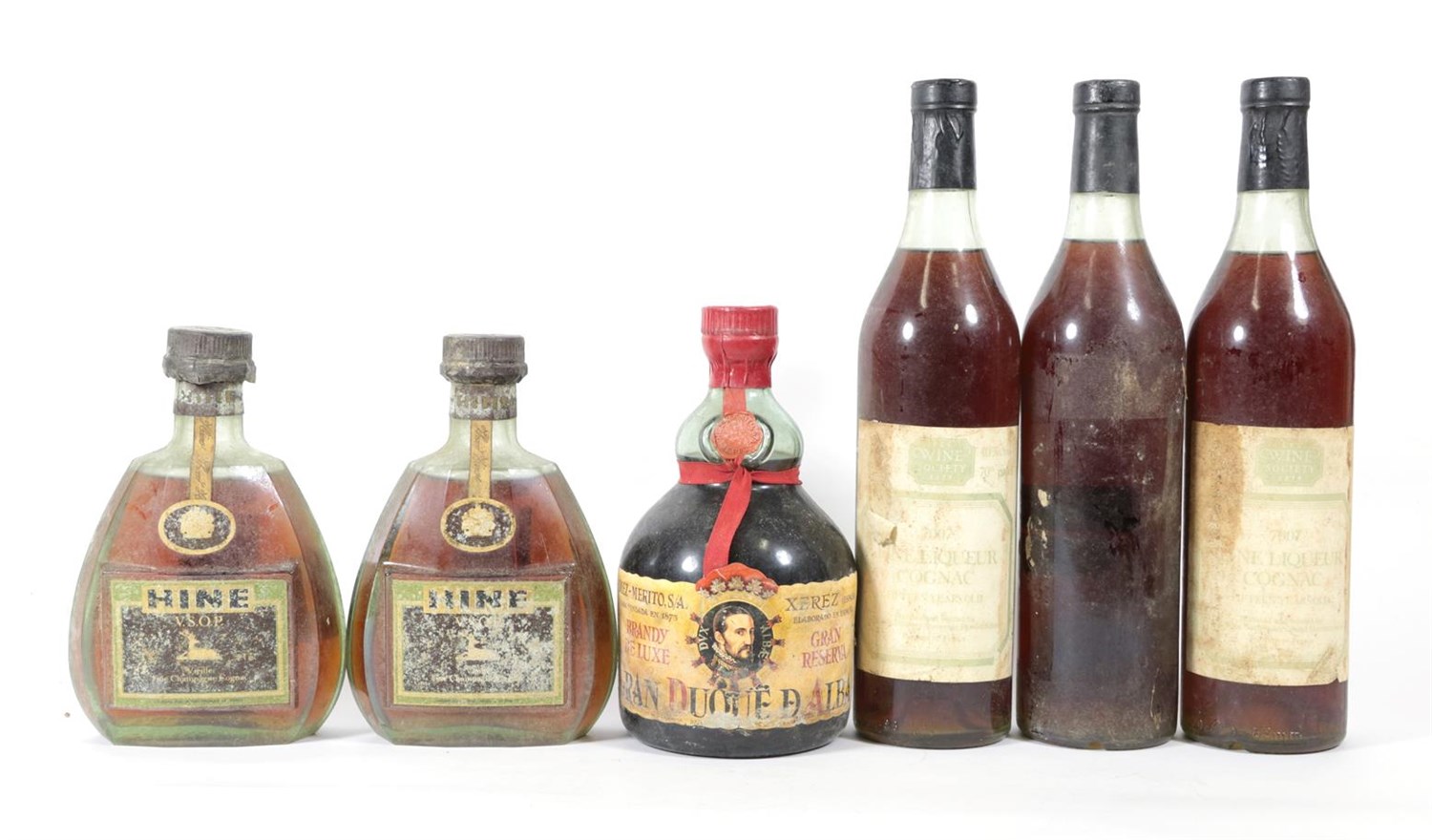 Lot 5053 - The Wine Society 7007 Fine Liqueur Cognac Fifteen Years Old (three bottles), Hine V.S.O.P. Fine...