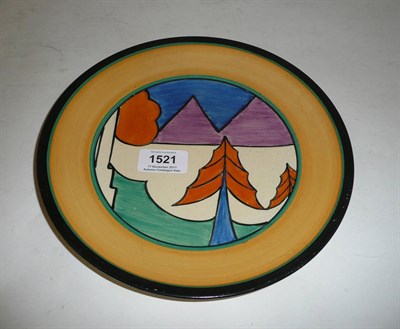 Lot 1521 - A Clarice Cliff Bizarre "Blue Luxor" Plate, painted with lilac mountains with a blue sky and orange