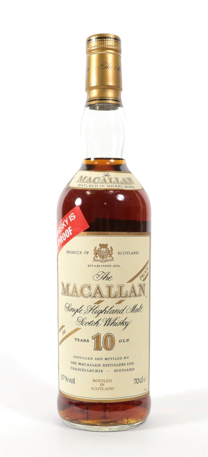 Lot 5100 - The Macallan Single Highland Malt Scotch Whisky 10 Years Old, 100° Proof, 57% vol 70cl (one...