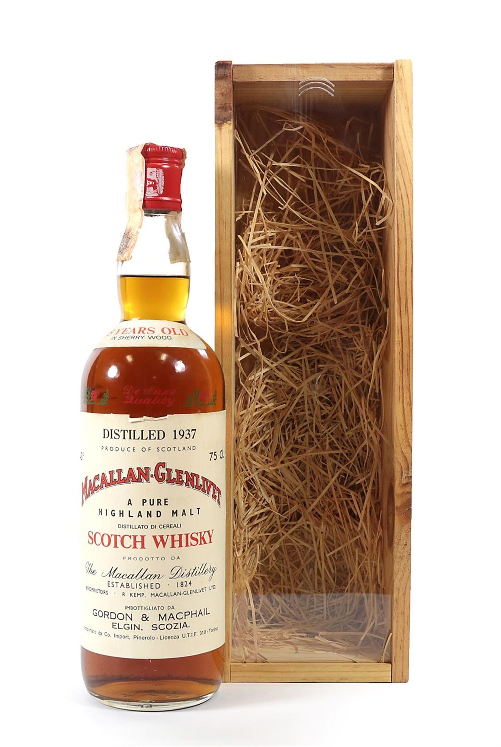 Lot 5146 - Macallan-Glenlivet 1937 35 Years Old Pure Highland Malt Scotch Whisky, Pinerolo import bottle...