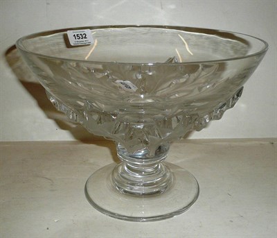 Lot 1532 - A Lalique Clear and Frosted Glass Pedestal Bowl, moulded with holly leaves, engraved Lalique...