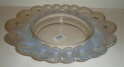 Lot 1534 - A Lalique "Auriac" Opalescent and Clear Glass Oval Jardiniere, the broad oval rim moulded with...