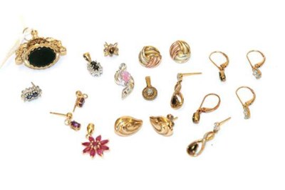 Lot 49 - A collection of jewellery including four gem set pendants; six pairs of earrings, of various...