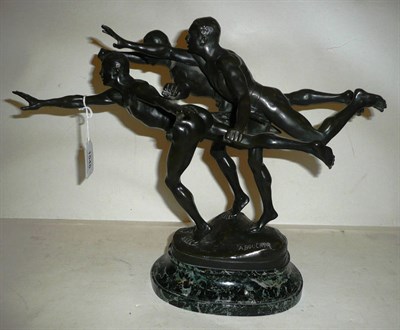 Lot 1548 - Alfred Boucher (French, 1850-1934): Au But! (To the finishing line) A Bronze Group, with dark brown