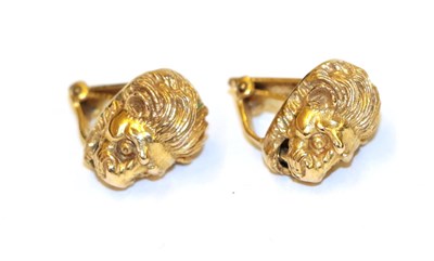 Lot 74 - A pair of lion mask earrings, with clip fittings