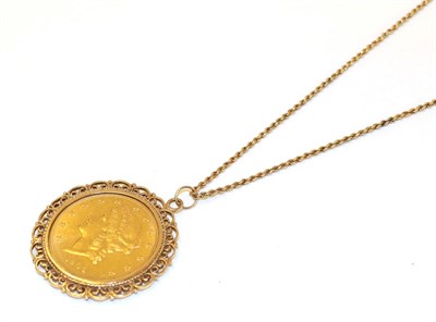Lot 80 - A twenty dollar coin pendant on chain, the $20 dated 1904 loose mounted as a pendant on a ropetwist