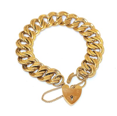 Lot 86 - A fancy link bracelet, formed of flat double links to a 9 carat gold padlock clasp, length 20cm