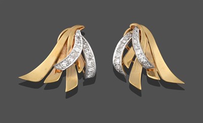 Lot 90 - A pair of diamond earrings, realistically modelled as a spray form, two eight cut diamond set bars