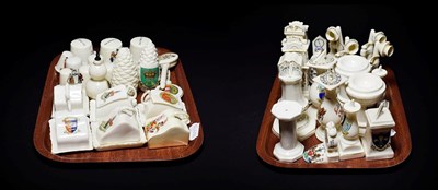 Lot 113 - Crested china to include thimbles, cheese dishes, sun dials, stick telephones, long case clocks etc