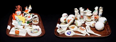 Lot 120 - Crested china to include golf balls and clubs, tennis rackets and figural dishes etc (approximately