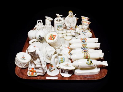 Lot 121 - Crested china to include First World War bombs, zeppelins, busts, etc (approximately 39 pieces)