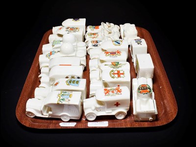 Lot 130 - Crested china to include ambulances, cars and armoured cars (approximately 20 pieces)