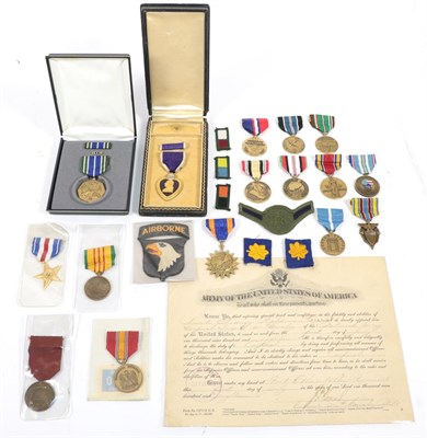 Lot 13 - A Collection of Sixteen Various US Medals, including a boxed Purple Heart, a boxed Military...