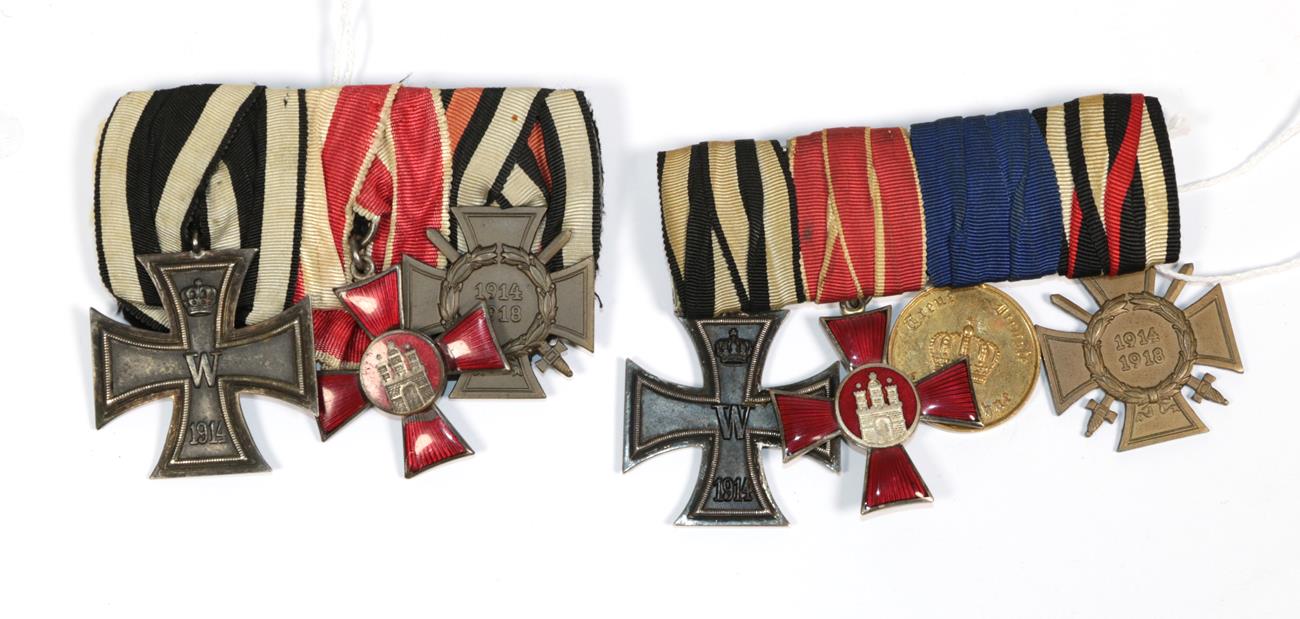Lot 21 - Two Imperial German Medal Bars, comprising  1914 Iron Cross 2nd Class; Hanseatic Cross...