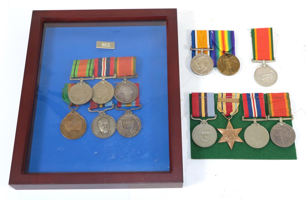 Lot 27 - A Collection of South African Medals:- a First World War Pair,  to Cpl J W Rhodes S.A.R.O.D. S...