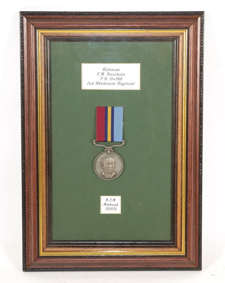 Lot 29 - Casualty Rhodesian General Service Medal to Rifleman F m Kaschula P.R. 104068. 2nd Rhodesian...