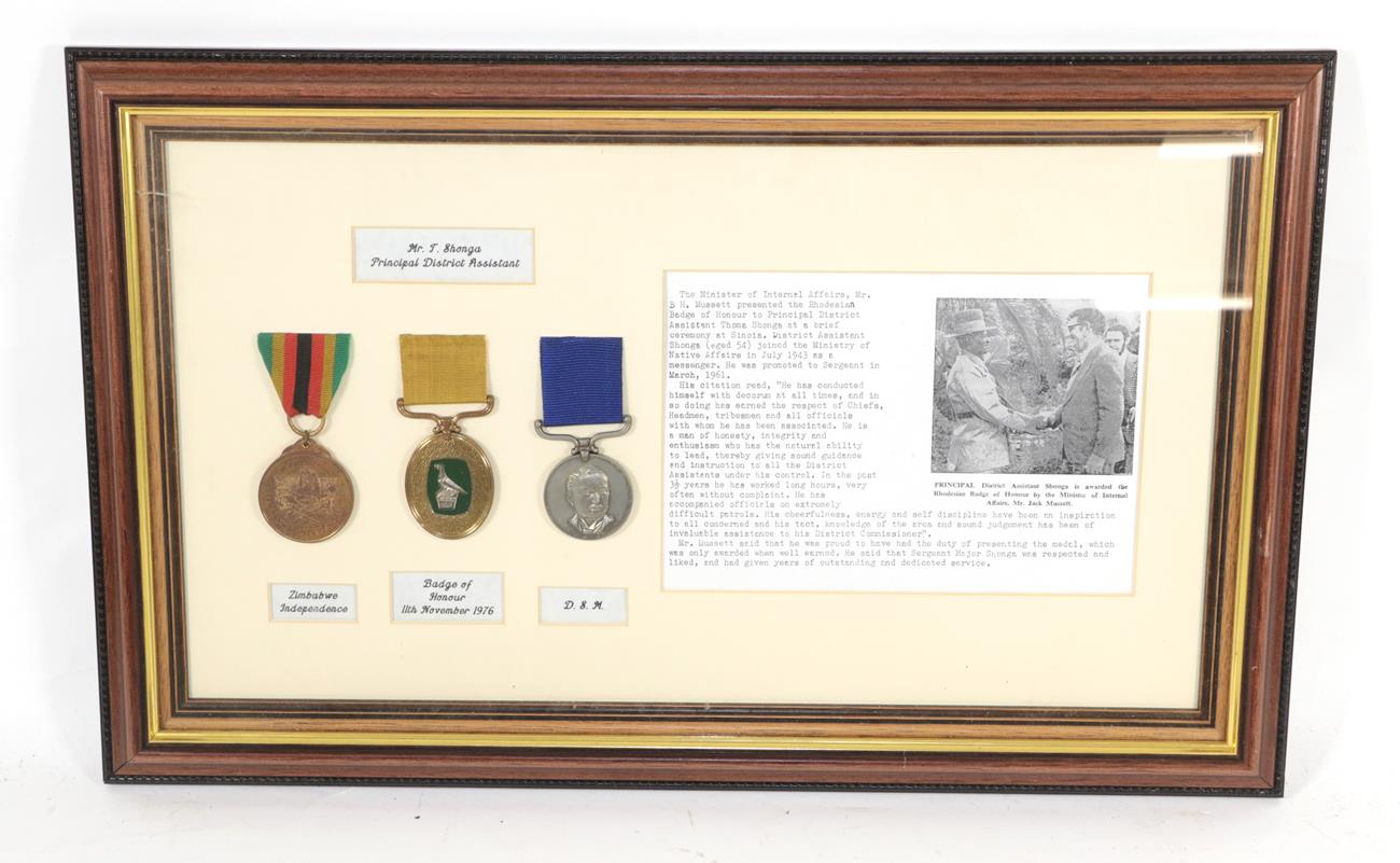 Lot 35 - A Rhodesian Group of Three Medals, to Mr T Shonya Principal District Assistant, comprising Zimbabwe