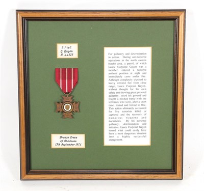 Lot 39 - A Bronze Cross of Rhodesia, to R44525 L/Cpl G Gayon Selous Scouts, officially impressed. B.C.R., 13
