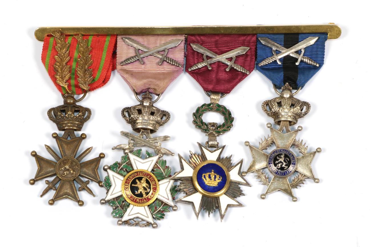 Lot 42 - A Great War Belgium Medal Group, the Order of Leopold; Order of the Crown; Order of Leopold II...