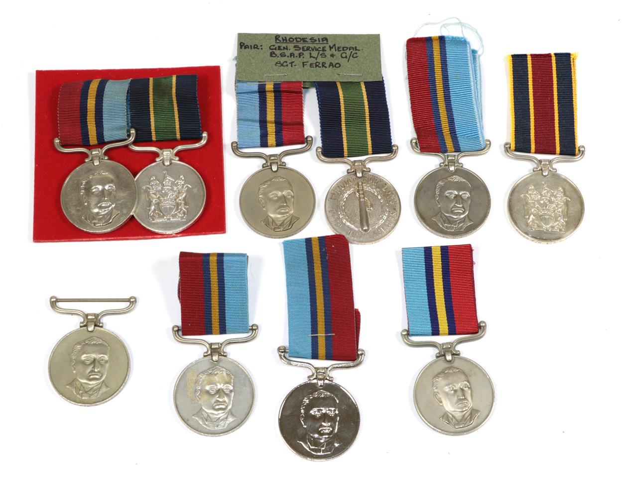Lot 50 - A Collection of Ten Rhodesian Service Medals:- Rhodesian GSM & Police LSGC (13217 Sgt Ferrao...