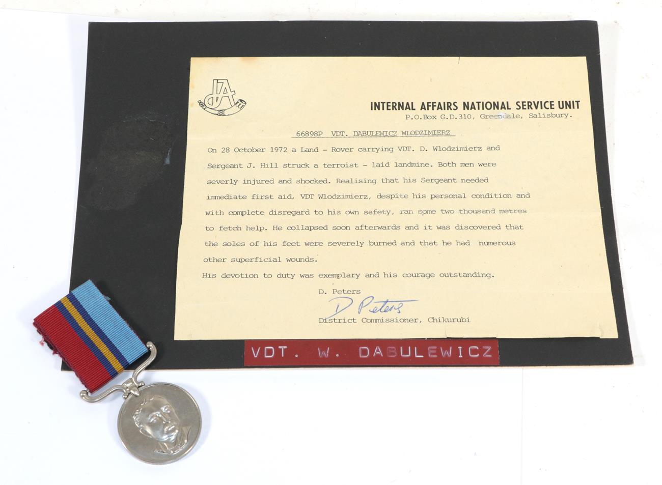 Lot 52 - Unit Citation Certificate & Rhodesian General Service Medal, to 66898P VDT Dabulewicz...