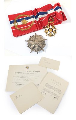 Lot 59 - A Paraguayan National Order of Merit Neck and Breast Badge, cased, to Maurice Couve De...