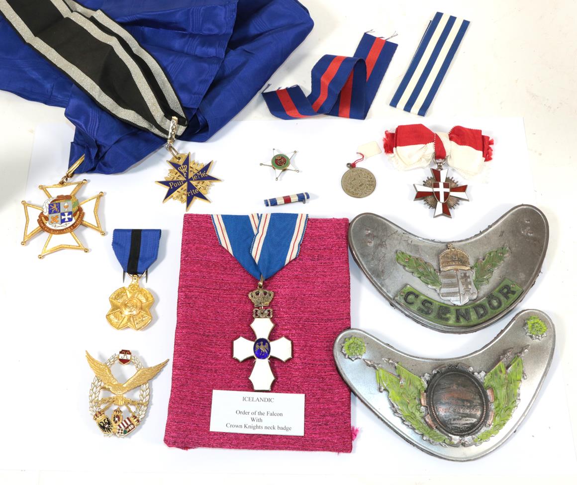 Lot 61 - A Mixed lot of Medals and Badges:-  Icelandic Order of the Falcon With Crown, Knights Neck...
