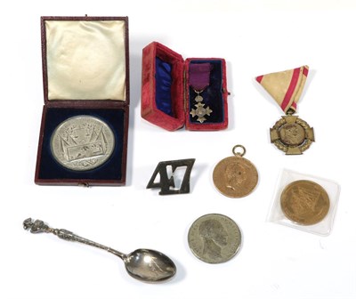 Lot 66 - A Small Quantity of Medals and Militaria, comprising:- a white metal historic medal, the...