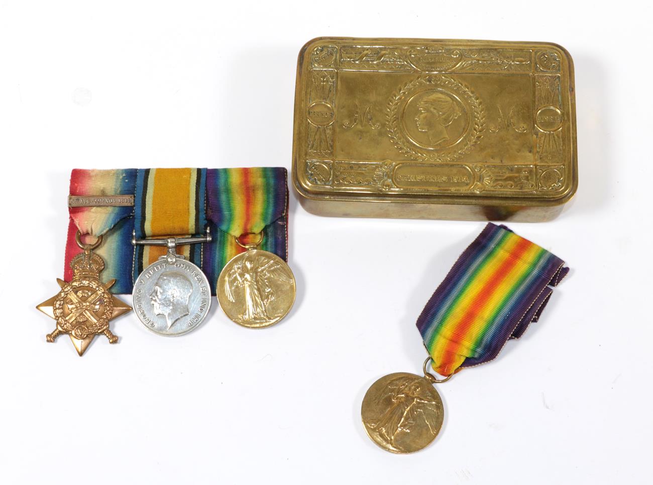 Lot 68 - A First World War ''Mons'' Trio, awarded to L-8613 PTE.C.SMITH. 1/E.SURR:R, comprising 1914...