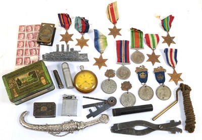 Lot 75 - Nine Single Second World War Medals, comprising 1939-45 Star, Atlantic Star, Africa Star,...