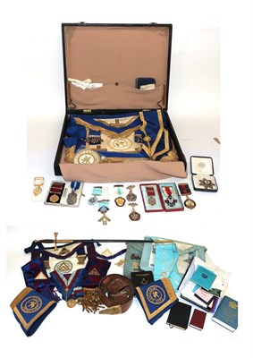 Lot 92 - A Quantity of Masonic Regalia, including a Knights Templar enamelled star, five silver gilt and...