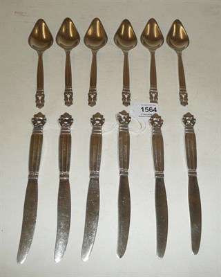 Lot 1564 - A Set of Six Georg Jensen Acorn Pattern Grapefruit Spoons, with shaped bowls, stamped Sterling...