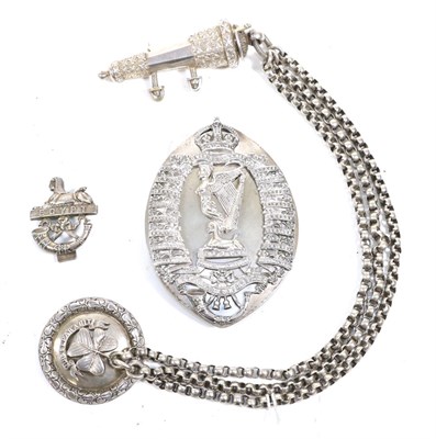 Lot 97 - A George V Silver Crossbelt Plate, Pouch Badge, Chains and Whistle to the Royal Irish Rifles,...