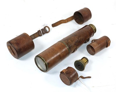 Lot 111 - A First World War Military Brass Single Draw Telescope, with 5cm lens, stitched leather sleeve,...