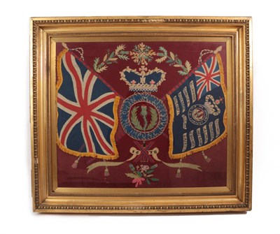 Lot 120 - A Late Victorian Woolwork Panel to the Royal Scots Fusiliers, embroidered in long and short stitch