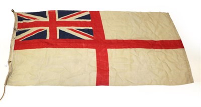 Lot 126 - A British Naval White Ensign, in printed linen, the hoist stencilled with an anchor and with...