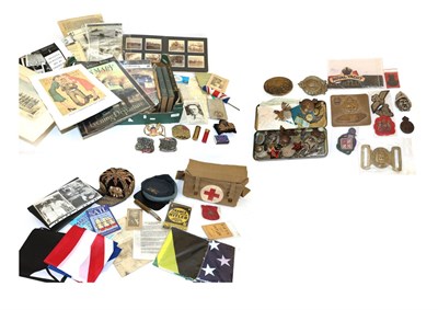 Lot 135 - A Quantity of Militaria, including cap and other badges, cloth insignia, books ephemera and...