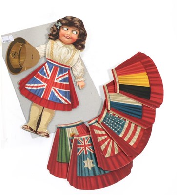 Lot 136 - A First World War Coloured Lithographic Cardboard Cut-out Doll, as a girl with hinged arms and...