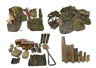 Lot 145 - A Quantity of Militaria, including a trench spade, two water canteens, two ammunition boxes,...