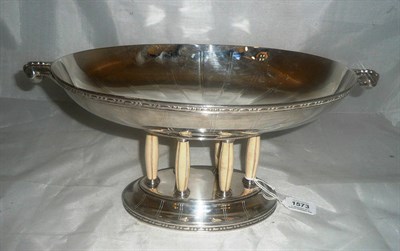 Lot 1573 - An Art Deco Continental White Metal Oval Bowl, with scroll and beaded twin-handles, bead and...