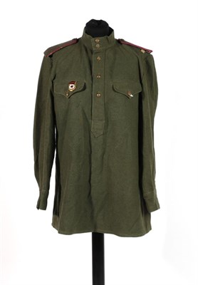 Lot 196 - A Rare Second World War Soviet Infantry Officer's Green Wool Shirt/Jacket, to a Lieutenant of...