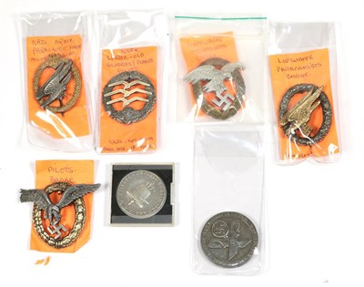 Lot 202 - A Collection of Six Copy Third Reich Medals, including an Army Paratroopers Badge and Luftwaffe...
